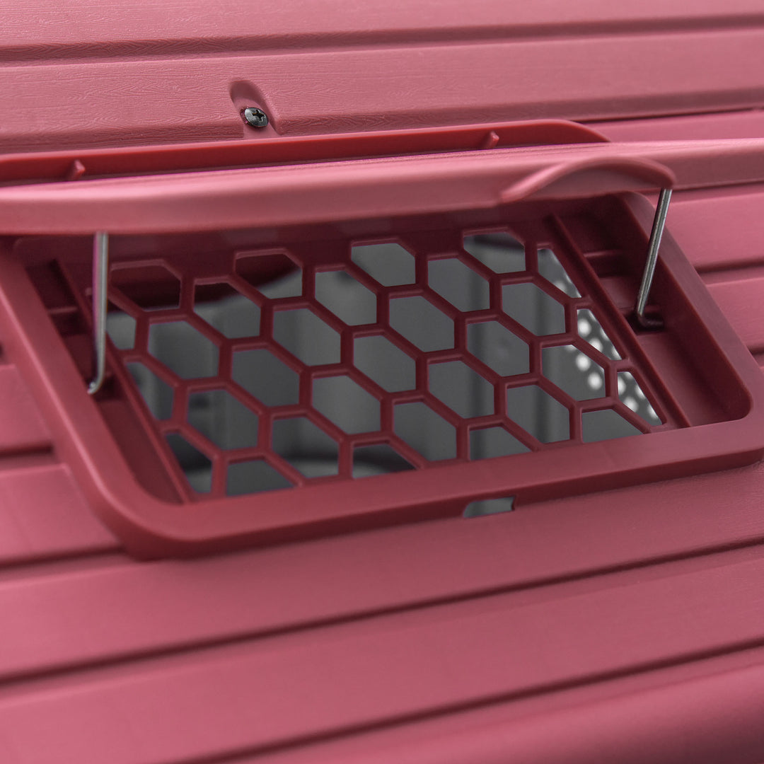 Hundehus udendørs hundehus med tagluge låge ly til små hunde smådyrshus luftcirkulation vandtæt metal plast rød+lysegrå 59 x 75 x 66 cm