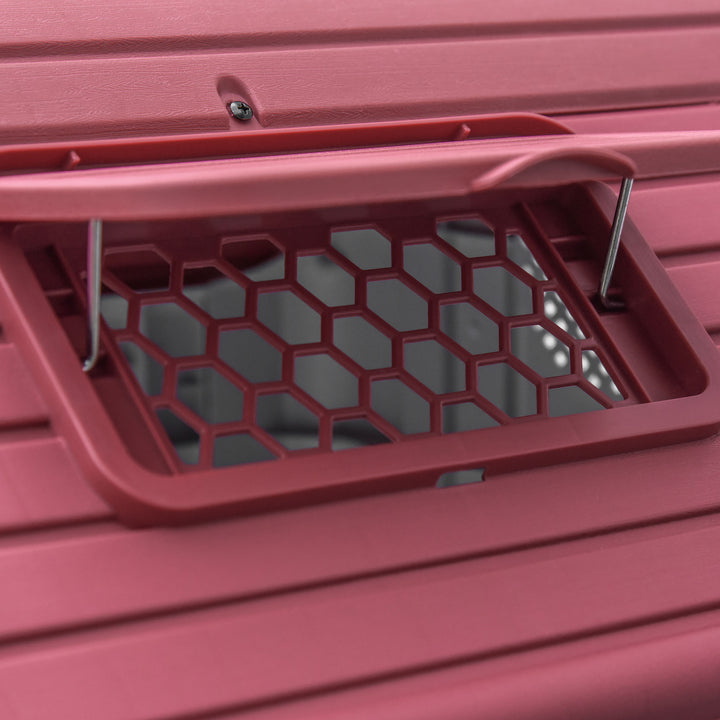 Hundehus udendørs hundehus med tagluge låge ly til små hunde smådyrshus luftcirkulation vandtæt metal plast rød+lysegrå 59 x 75 x 66 cm