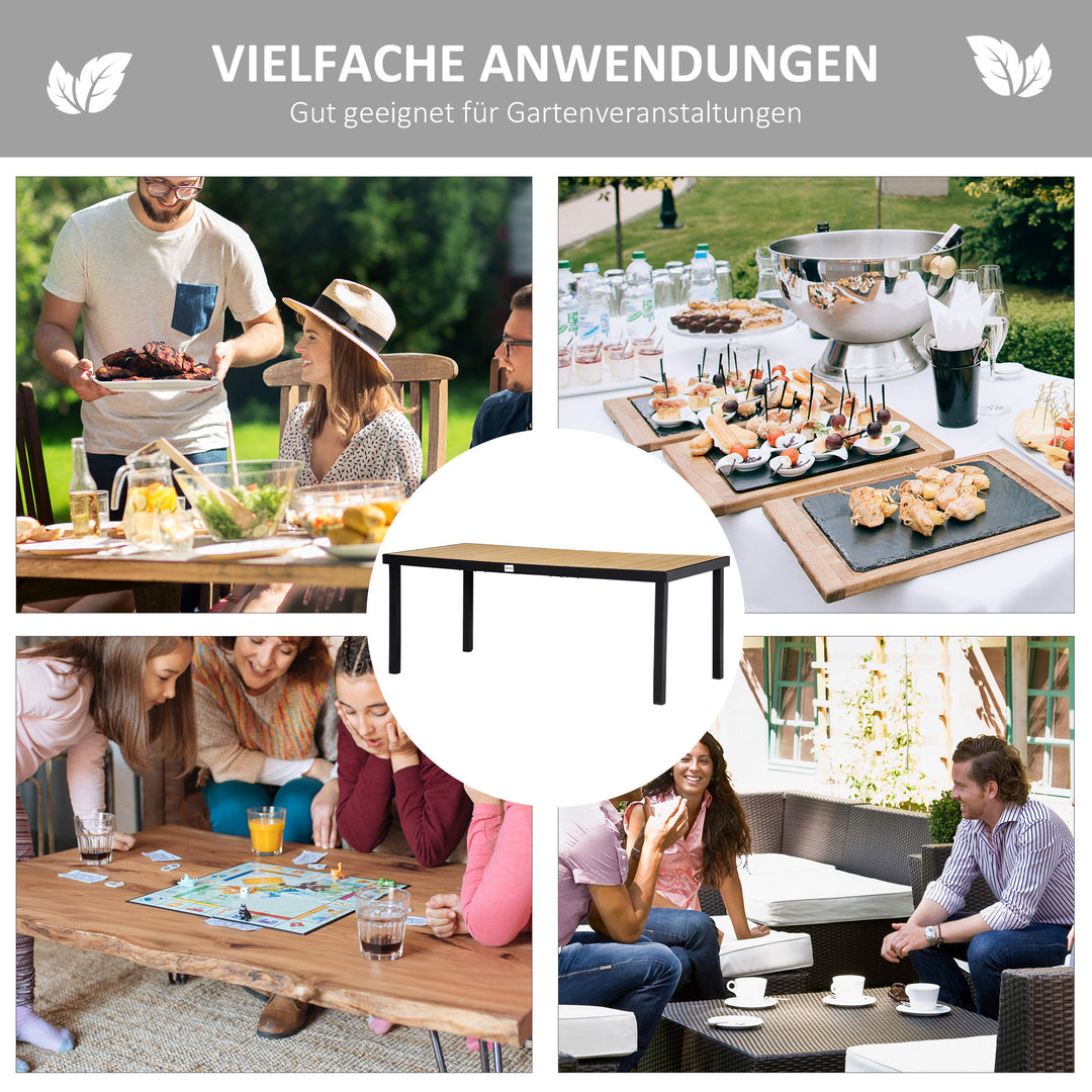 Havebord til 8 personer, spisebord, aluminiumsbord, havemøbler, loungemøbler, letplejelig plastik, naturlig og sort, 190 x 90 x 74 cm
