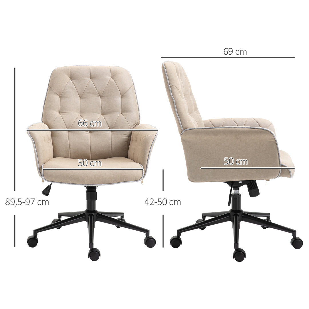 Kontorstol med vippefunktion, drejestol, hjemmekontorstol, højdejusterbar skrivebordsstol, computerstol, arbejdsstol med armlæn, 360° drejelige hjul, skum, beige, 66 x 69 x 89,5-97 cm
