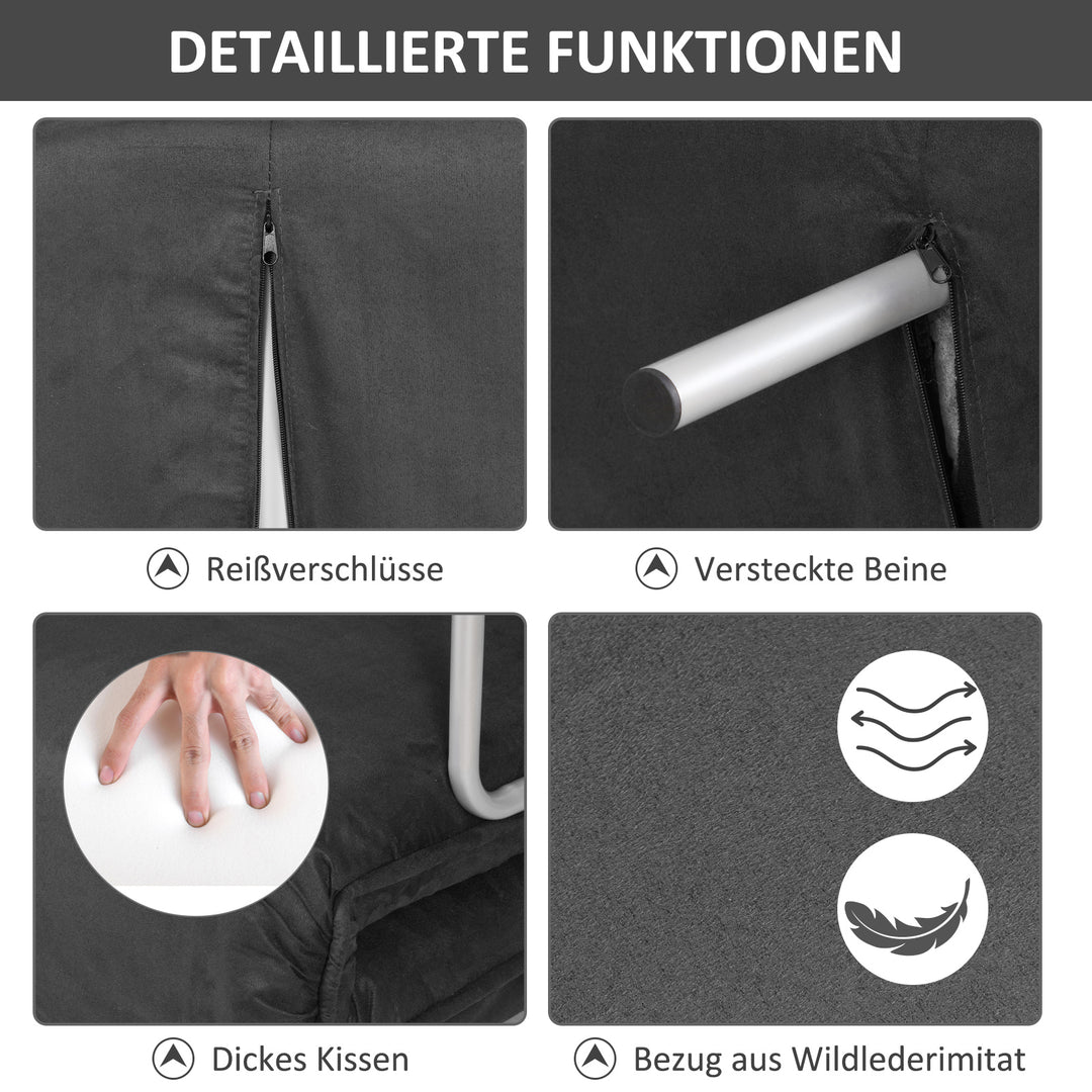 Sovesofa med justerbar ryglæn, pyntepuder, sofa med sovefunktion, fløjlslook, armlæn, gæsteseng, klapstol til stue, soveværelse, grå