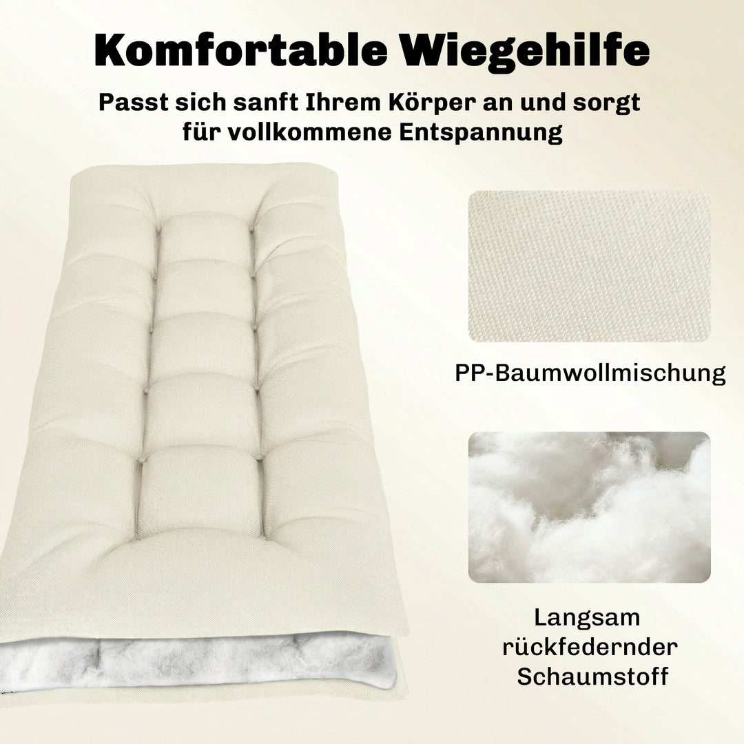 Aftagelig pallehynde med fastgørelsesstropper, pallehynde til de fleste liggestole, 198x65x13cm, beige