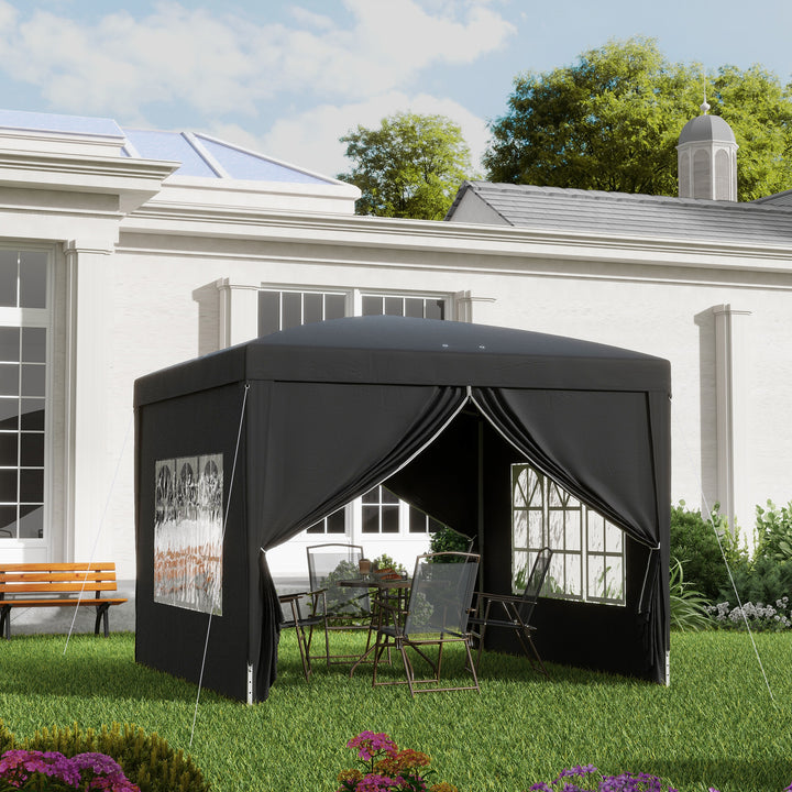 3 X 3 m pavillon med 4 sidevægge, vindue, partytelt med uv-beskyttelse, havetelt inklusive bæretaske, stål, sort