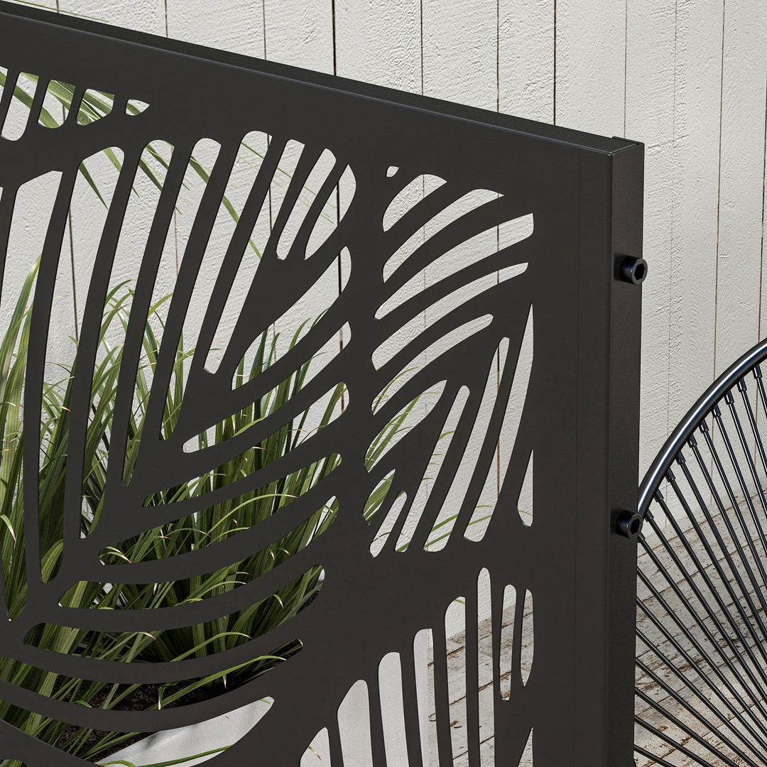 Privatlivsskærm til haven, haveafskærmning, blomstermønster, metal, 122 x 45 x 198 cm, sort