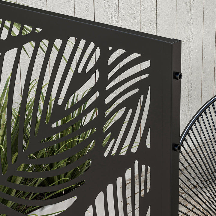 Privatlivsskærm til haven, haveafskærmning, blomstermønster, metal, 122 x 45 x 198 cm, sort