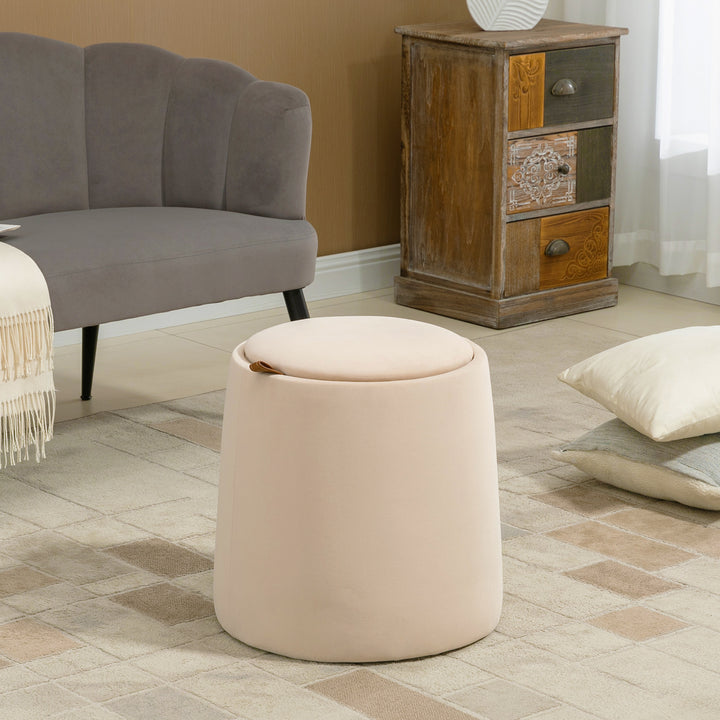 2-I-1 fløjlsskammel med opbevaring og aftageligt låg ø44 cm x 47,5 cm beige