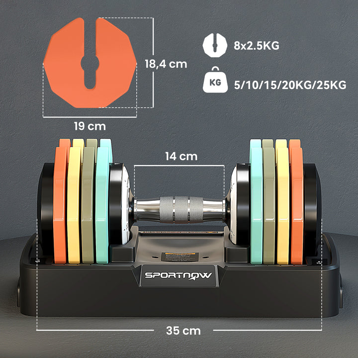 Justerbar håndvægt, 5 kg/10 kg/15 kg/20 kg/25 kg. Pladsbesparende håndvægte med skridsikkert greb.