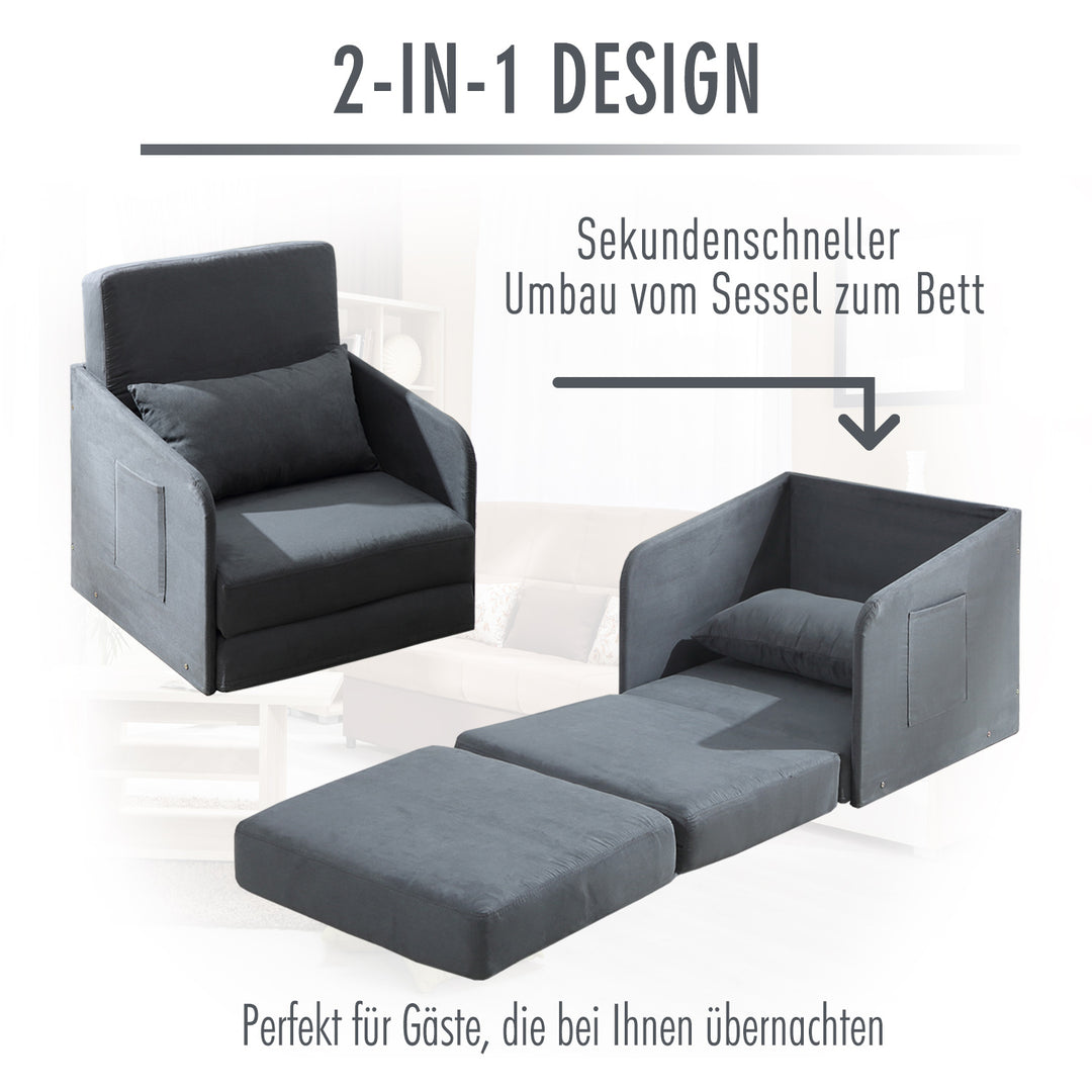 Sovesofa enkeltsofa vaskbart betræk 2 sidelommer pude metalgrå 70 x 76 x 77 cm