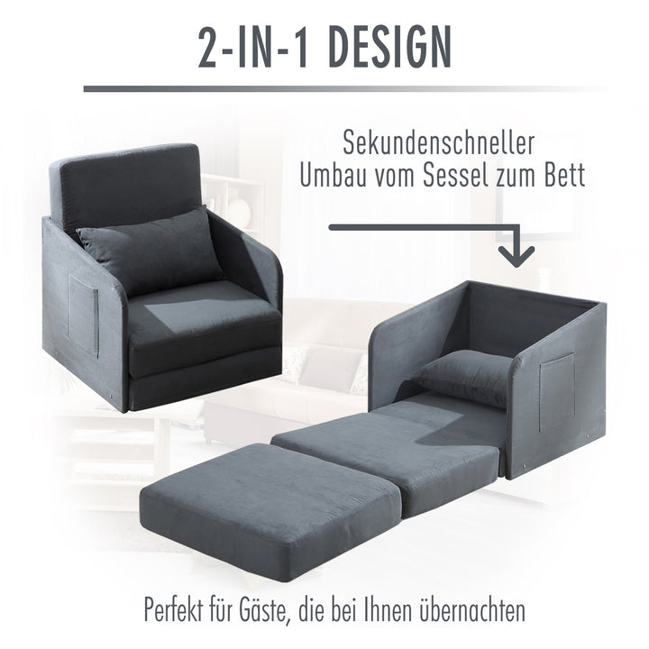 Sovesofa enkeltsofa vaskbart betræk 2 sidelommer pude metalgrå 70 x 76 x 77 cm
