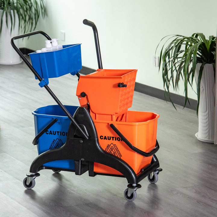 Rengøringsspand, moppespand, rullebar, 26 liter, plast, metal, orange