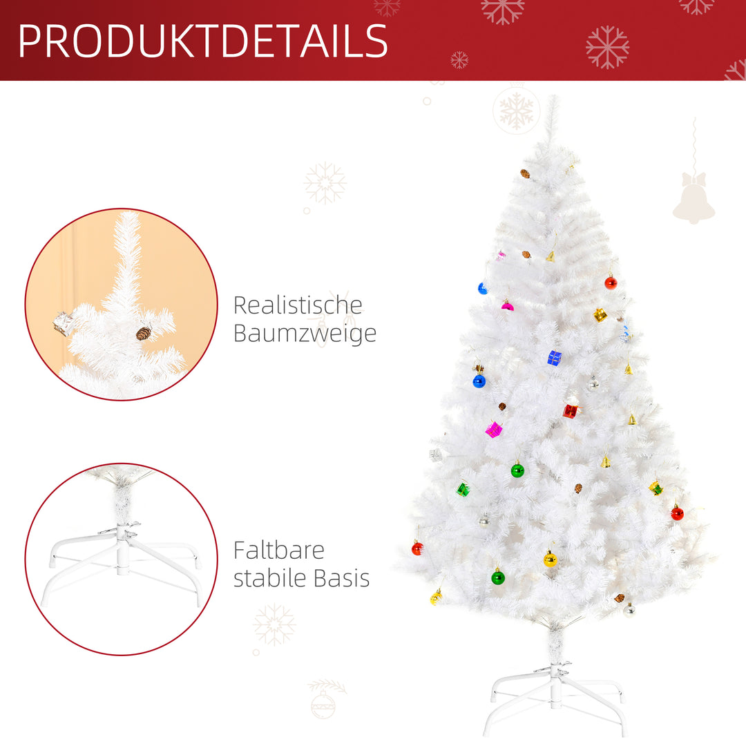 Kunstigt juletræ grantræ 180 cm med fod inklusive dekoration (180 cm, hvid/juletræ 1)