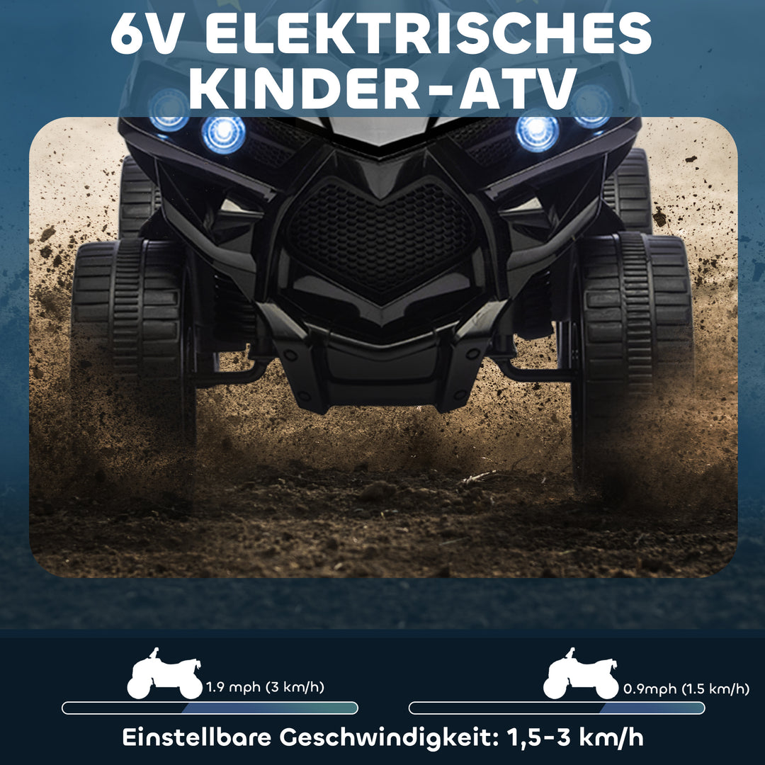 Børne elektrisk ATV 6V med frem- og bakfunktion, musik, LED-forlygter, sort