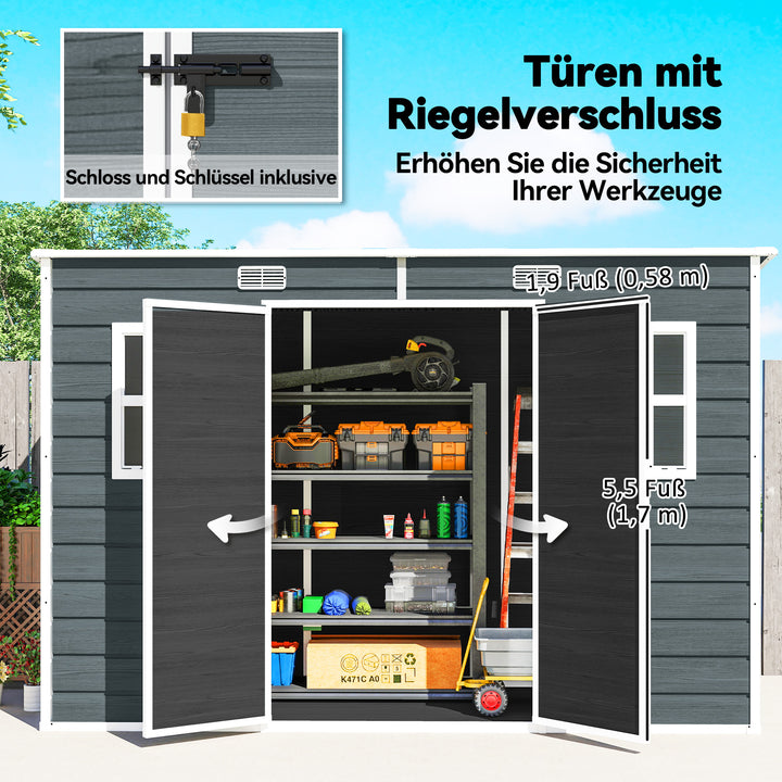 Haveskur 3,2m², redskabsskur med luttag, 303x123x197cm med vindue, aflåselig dør, ventilationsåbning, gulv