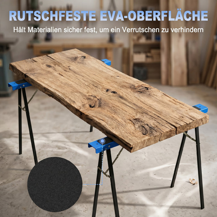 Sæt med 2 robuste, foldbare metalsavbukke til tømrerarbejde og gør-det-selv-projekter, blå og sort