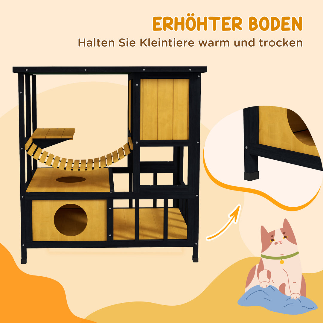 Kattehus, kattehus, kattehule, vejrbestandig, 1 rampe, 1 platform, 84,5 x 60 x 88 cm, grøn + naturlig