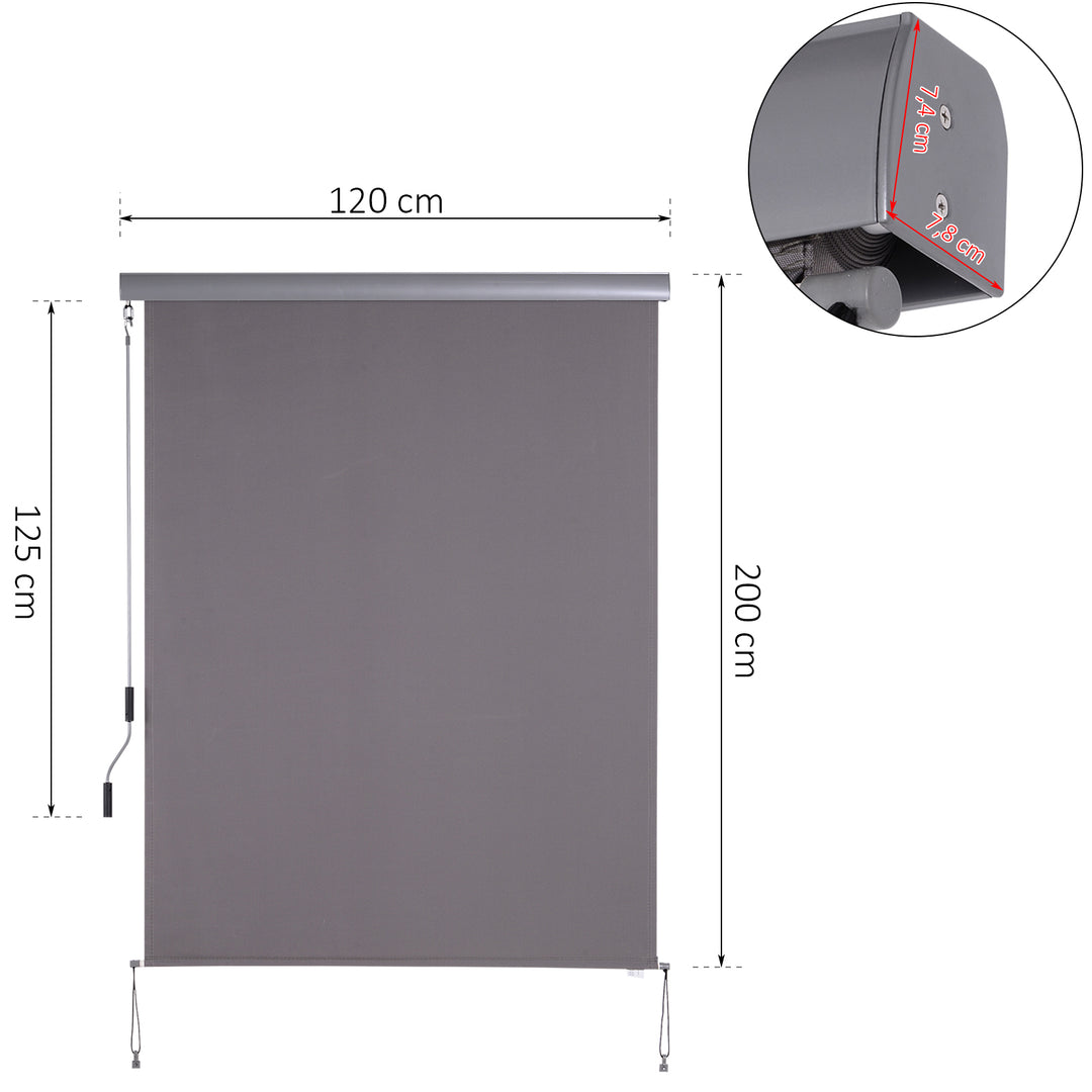 Lodret markise, balkonmarkise, lodret markise, læhegn, rullegardin til siden, privatlivsskærm med håndsving, polyesterstof + aluminium, grå, 200 x 120 cm