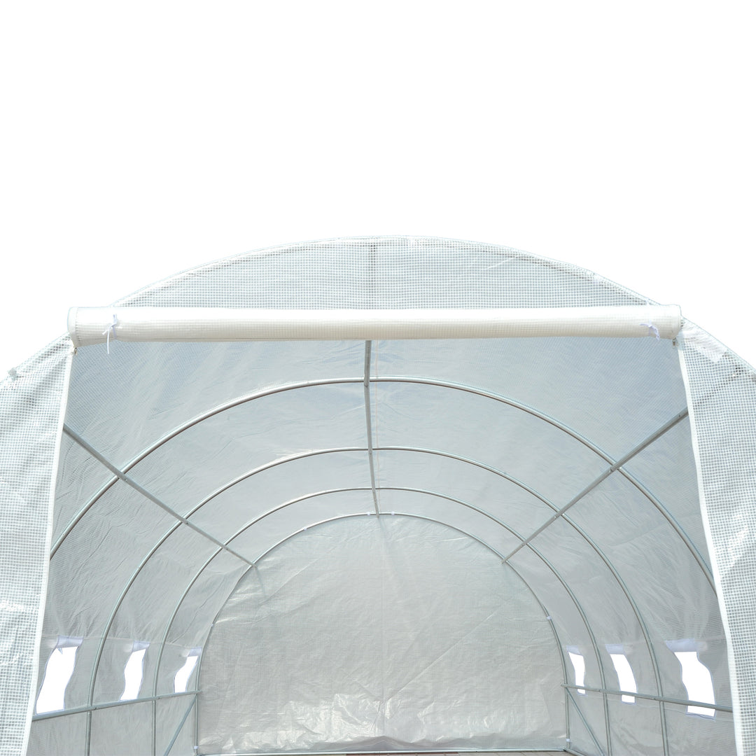 Drivhus 595x300x200cm, polytunneldrivhus, tomathus med dør, vindue, galvaniseret stålpolytunnel, plantetunnel, drivhus inklusive jordankre og reb, havetunnel, hvid