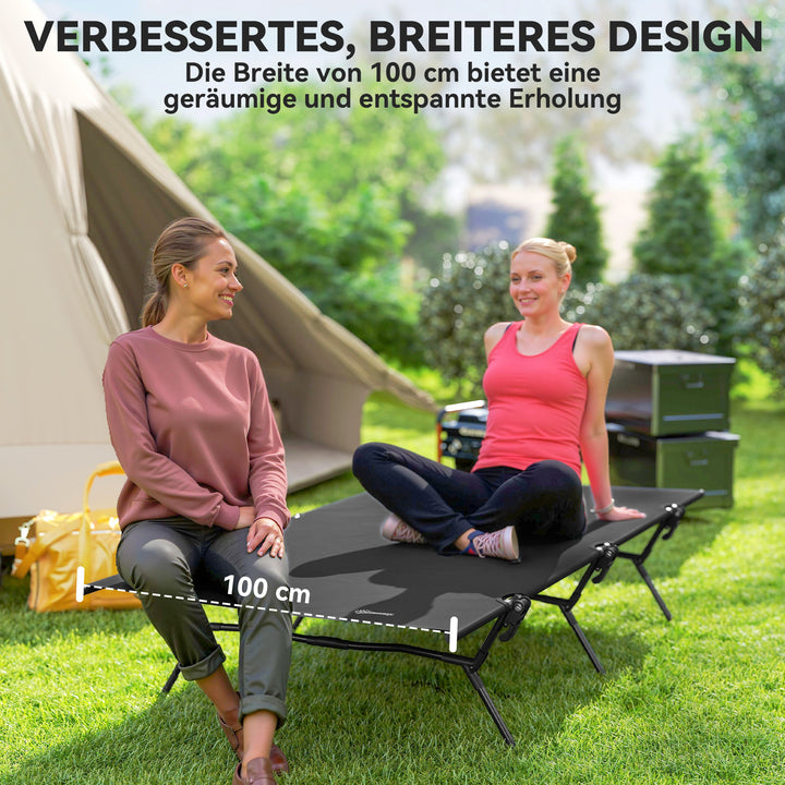 Sammenklappelig feltseng med bæretaske 200 x 100 x 36 cm op til 120 kg ekstra bred sort