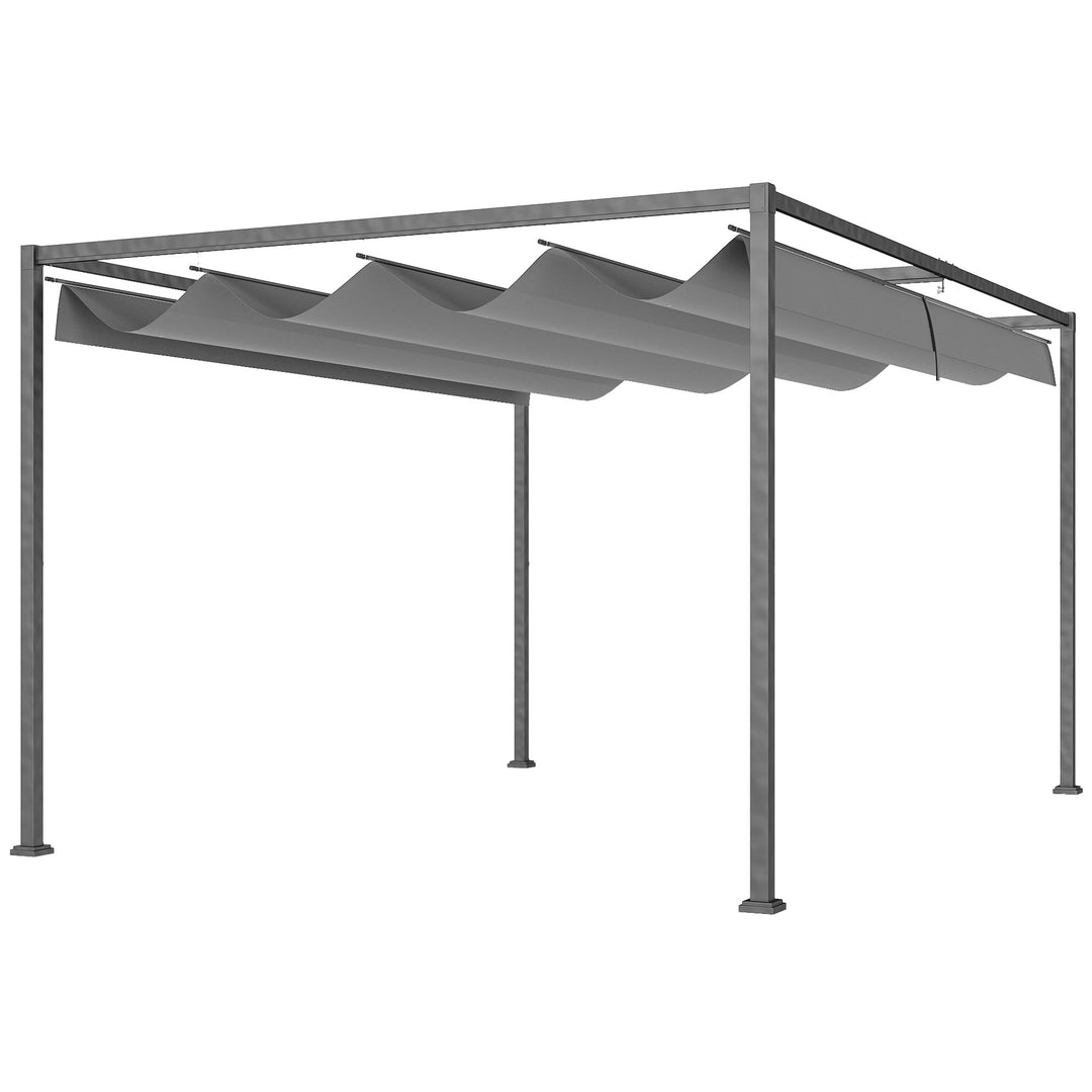 Pergola, robust solsejl til have, altan, terrasse, lavet af metal og plastik, UV- og vandafvisende, mørkegrå