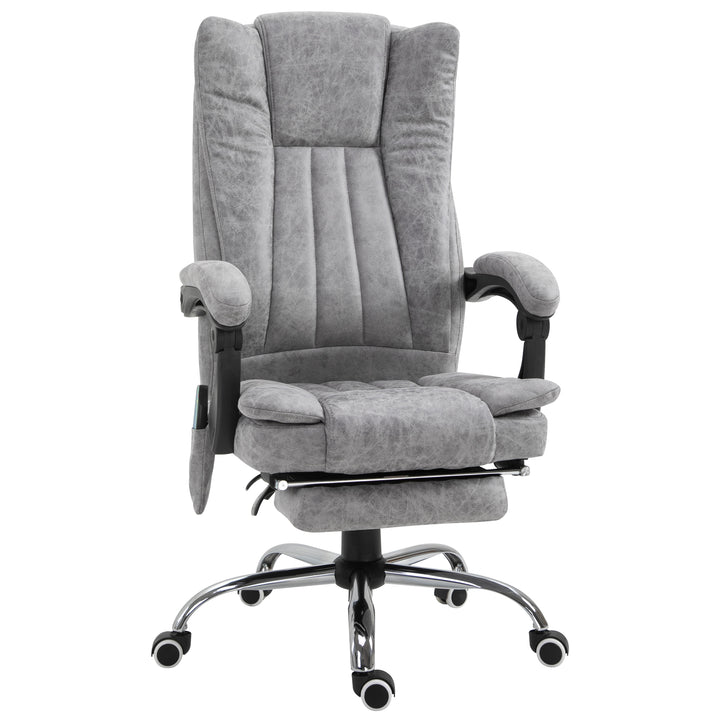 Kontorstol med massagefunktion, ergonomisk skrivebordsstol med varmefunktion, lænefunktion, højdejusterbar drejestol med fodstøtte, sidelomme, grå
