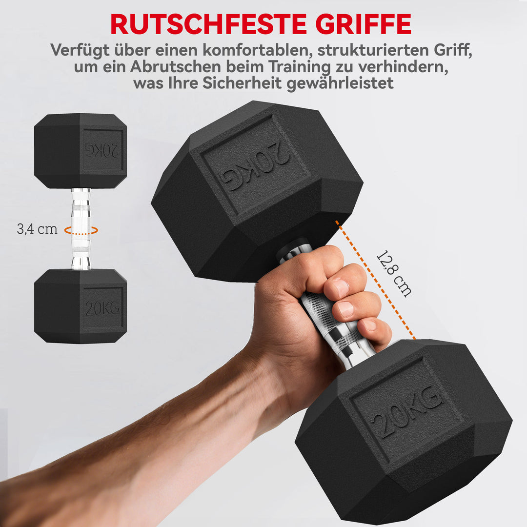 Håndvægte med riflet håndtag, støbejernshåndvægte, 2 x 20 kg til hjemmetræning, fitnesscenter, styrketræning