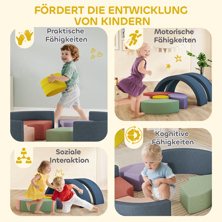 7-delt blødt byggeklodssæt til småbørn, skum, vaskbart fløjlsbetræk, forskellige former, farverig