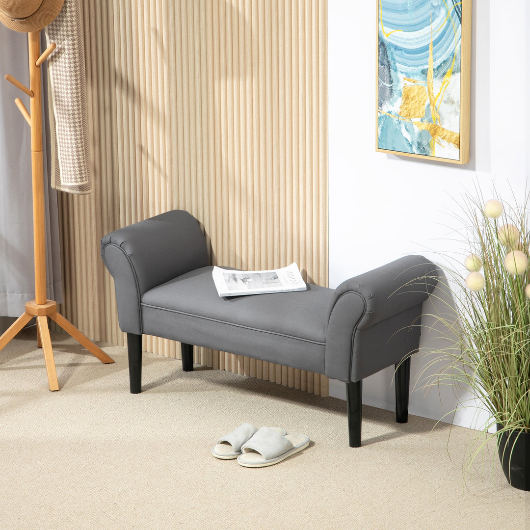 Bænk, sengebænk, robust konstruktion, blød polstring, 102x36x51 cm, grå