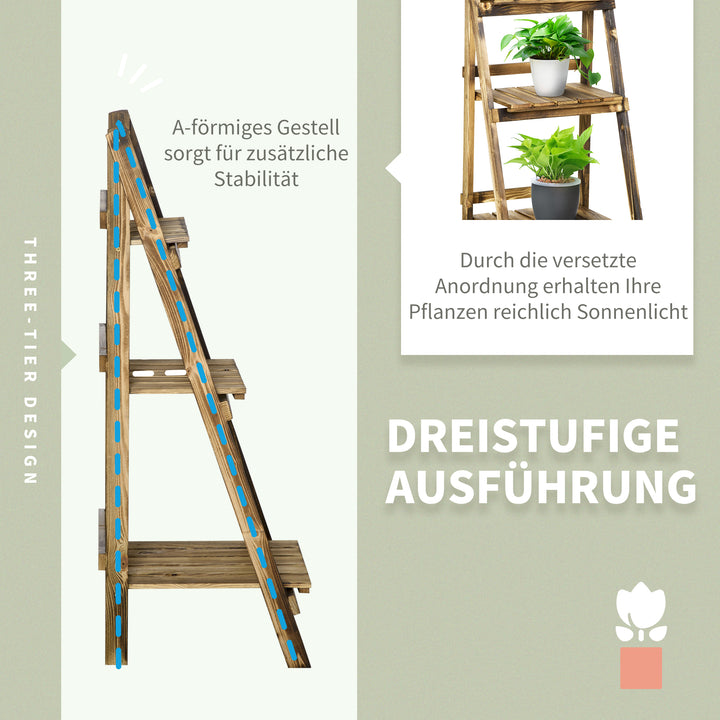 3-lags plantestativ, foldbar 93 cm høj blomsterstativ til indendørs og udendørs brug, træplantehylde, urtepottestativ med bakker, plantetrappe til stue, have, balkon, mørkebrun