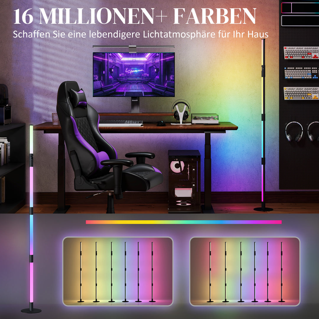 LED gulvlampe, standerlampe med fjernbetjening og forskellige farver, timer, app, musiksynkronisering, mørkegrå