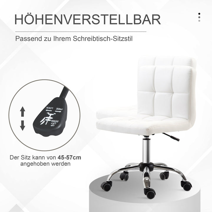 Kontorstol, drejestol, kunstlæder, stålstel, 5 hjul, polstret, hvid