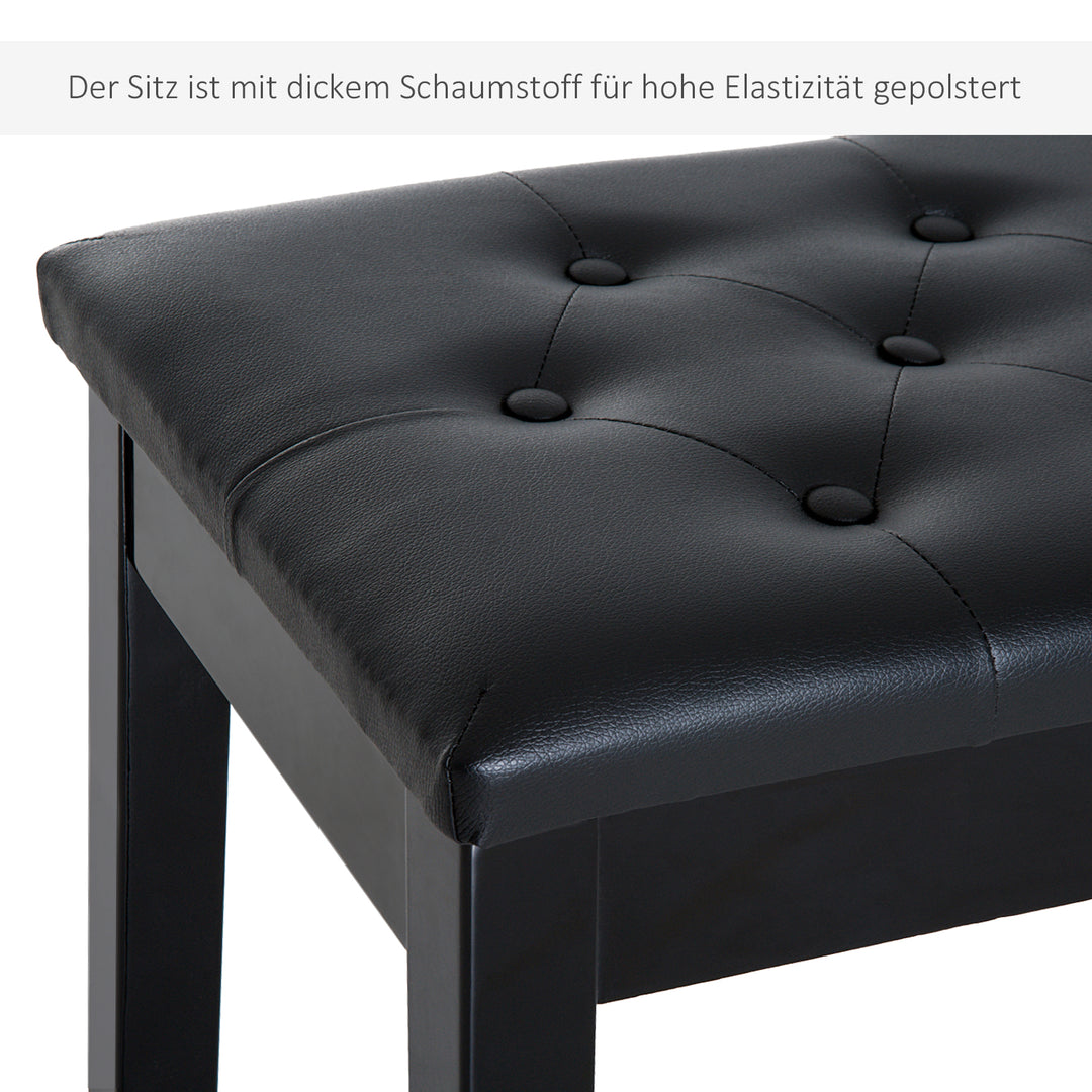 Klaverstol, klaverbænk med skjult opbevaringsplads, klaverstol med kunstlæderhynde, klaverbænk, keyboardbænk i massivt træ til klaver, keyboard, 76 x 36 x 50 cm, sort