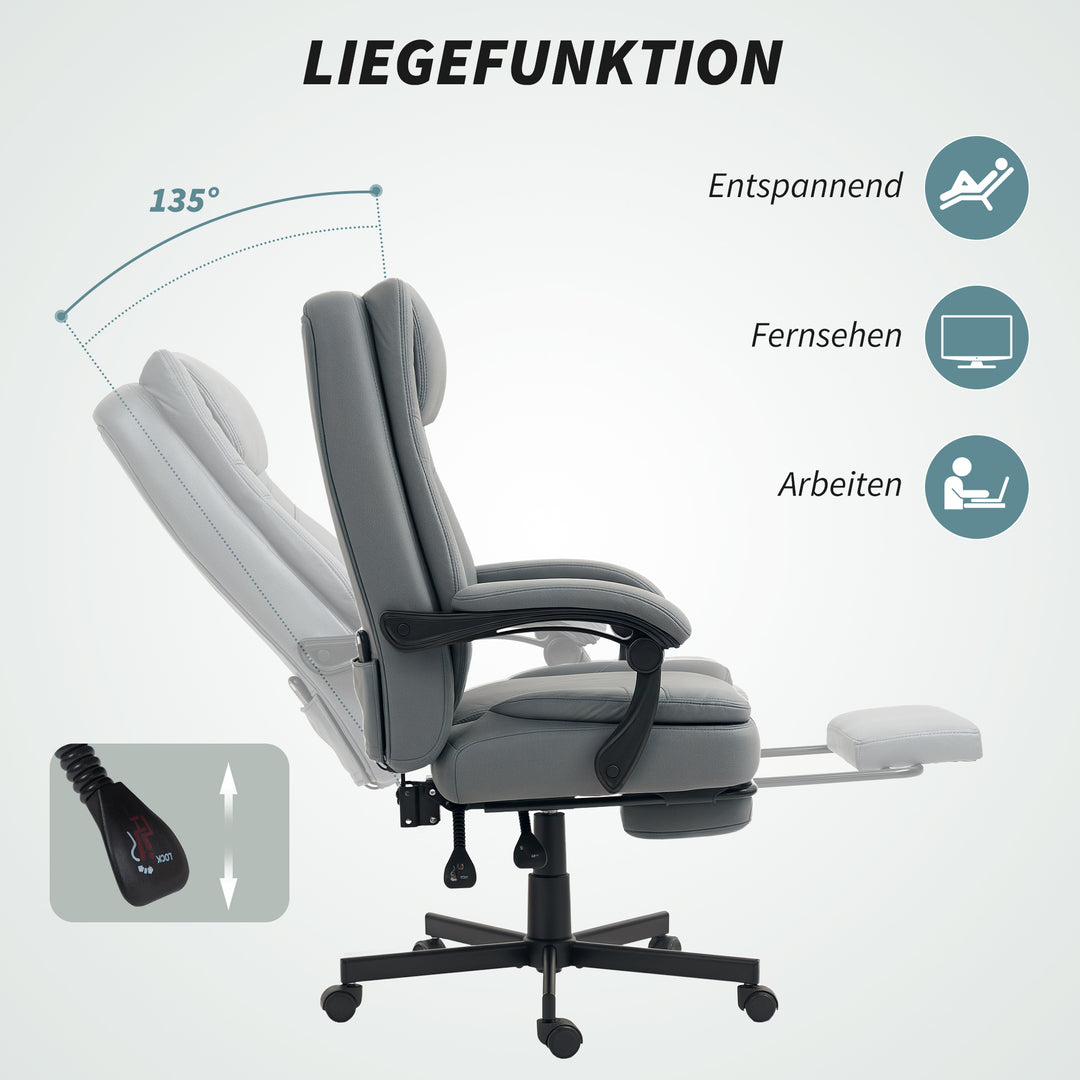 Kontorstol med massagefunktion, højdejusterbar skrivebordsstol med hvilefunktion, polstret, rullbar, grå