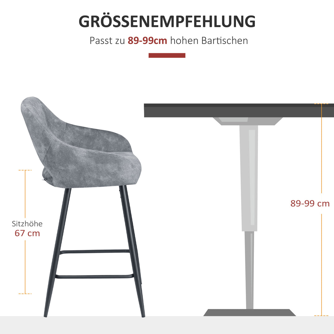 Sæt med 2 barstole i retrodesign, fløjlslook, inklusive fodstøtte 50 cm x 56 cm x 98 cm grå