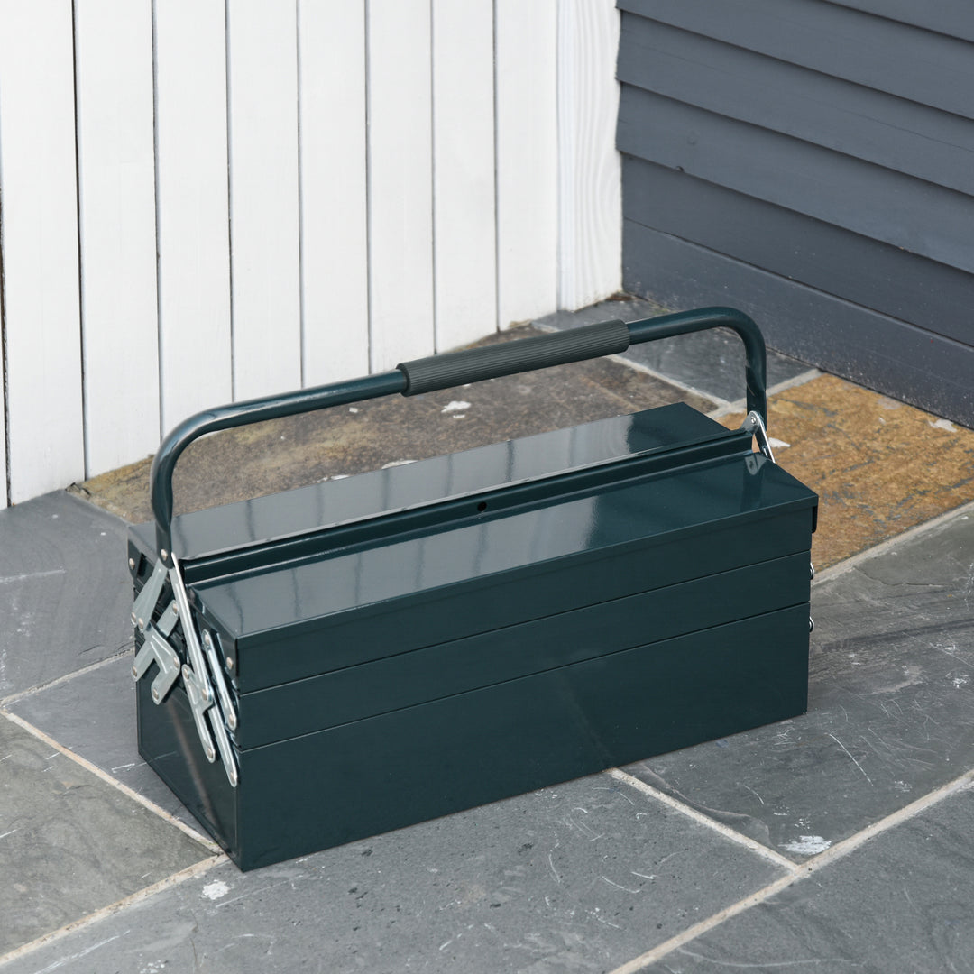 Værktøjskuffert værktøjskasse 5 rum foldbar stål (spcc) mørkegrøn 56 x 20 x 41 cm