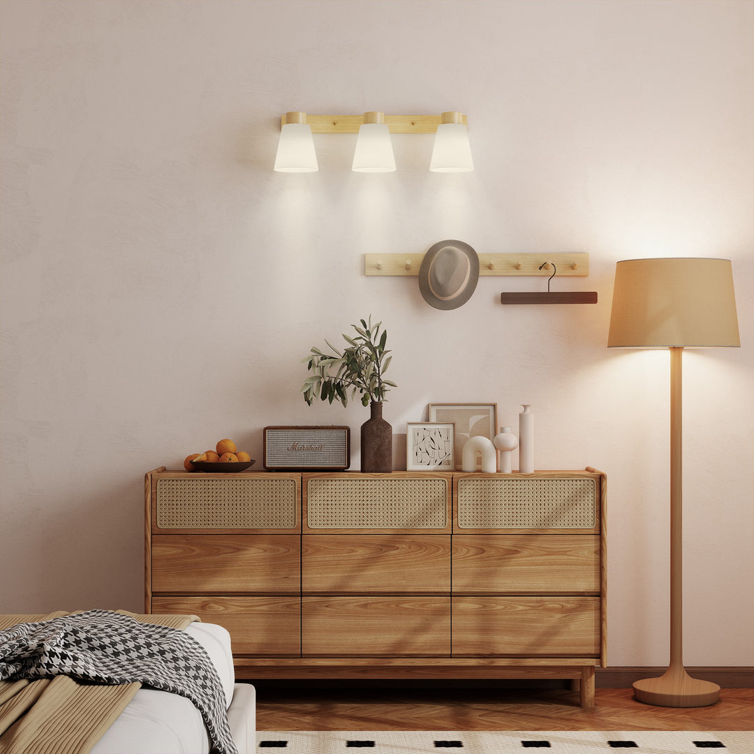 LED loftlampe 40W, loftlampe med dobbelt montering og 90° justerbare hoveder med 3 E27-fatninger, naturtræ