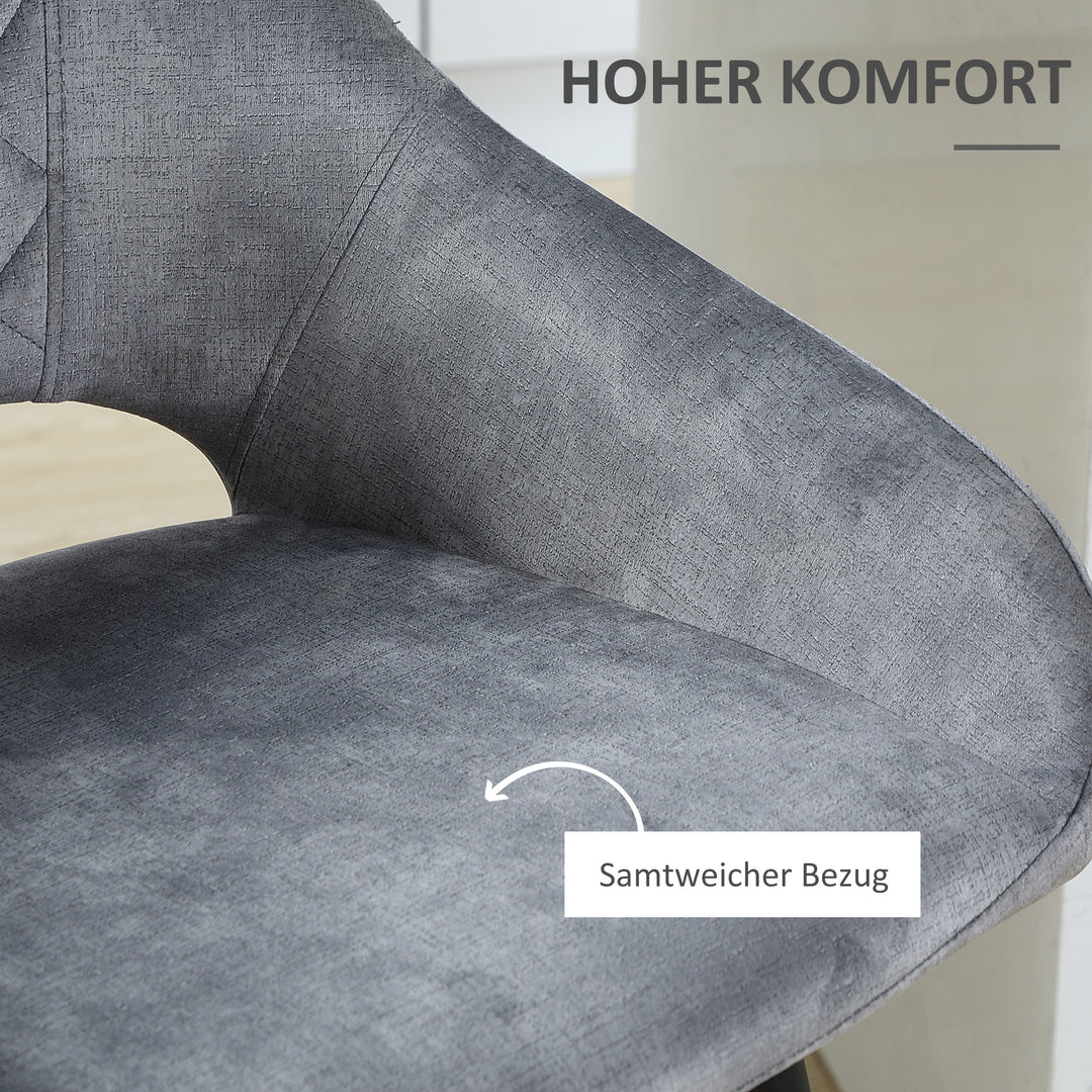 Sæt med 2 barstole i retrodesign, fløjlslook, inklusive fodstøtte 50 cm x 56 cm x 98 cm grå