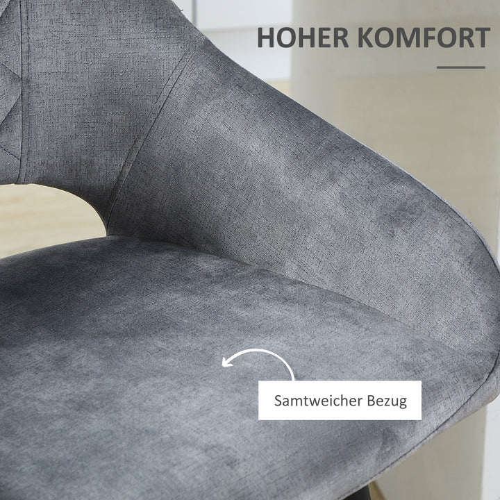 Sæt med 2 barstole i retrodesign, fløjlslook, inklusive fodstøtte 50 cm x 56 cm x 98 cm grå