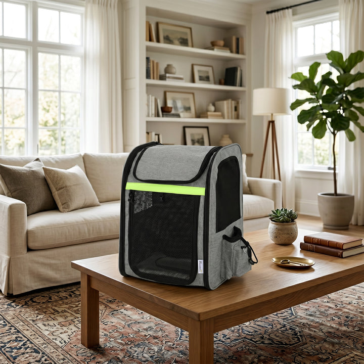 Udvideligt hundebur, transportkasse til hunde med 5 lommer og refleksstribe, til hunde op til 10 kg, 33,5x28x42cm, lysegrå
