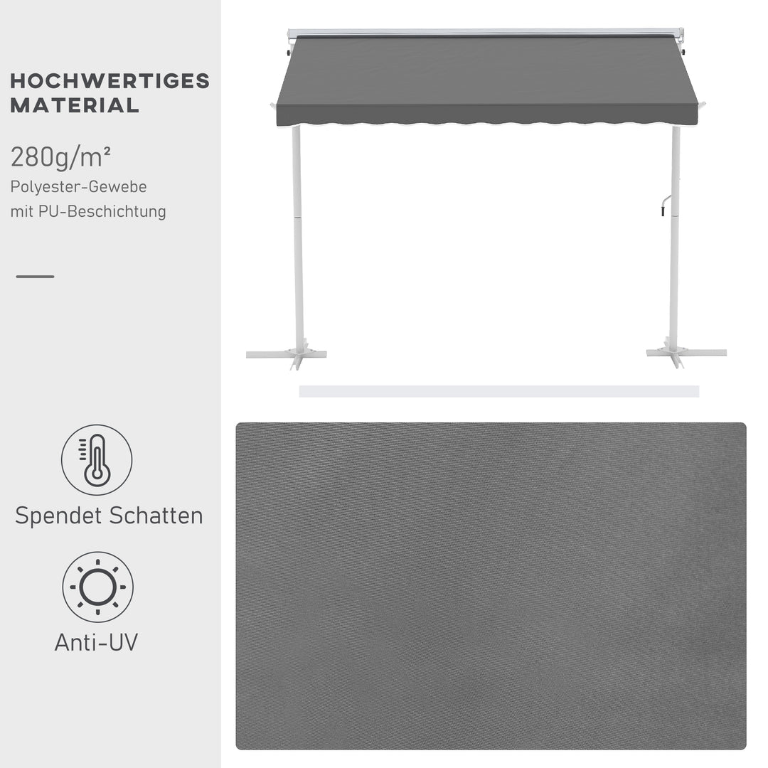 Fritstående markise, havemarkise, markise med foldearm og håndsving, terrasse, grå, 3x3m