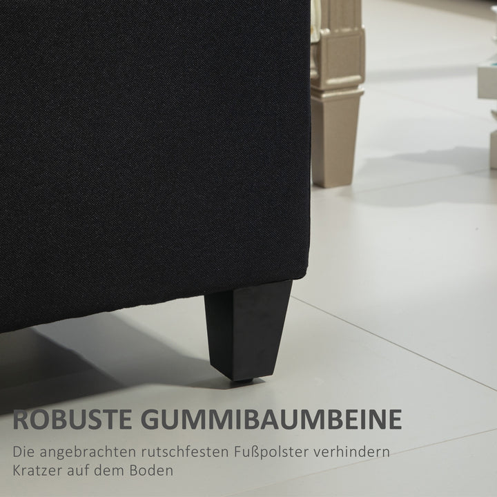 Opbevaringsbænk, kommodebænk, hørlignende polyester, gummitræ, sort, 100 x 40 x 44 cm