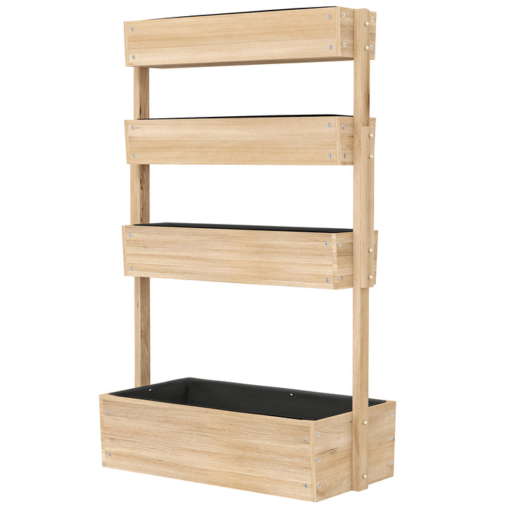 Udendørs højbed af træ, 4-niveau plantebed med drænhuller, kold ramme, havebed, 88,5 x 45 x 140 cm, naturtræ