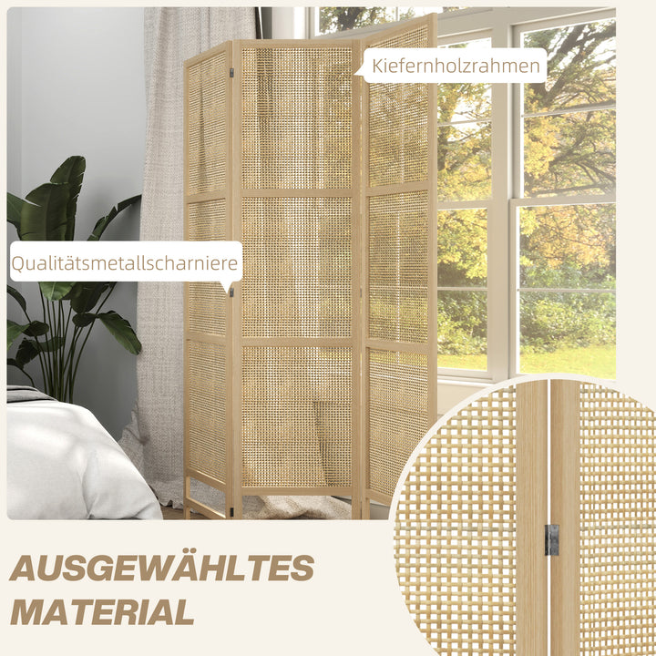 3-Panels rumdeler, 180 cm foldbar vægskærm, fritstående rumdeler med håndvævet design til hjemmet, naturlig