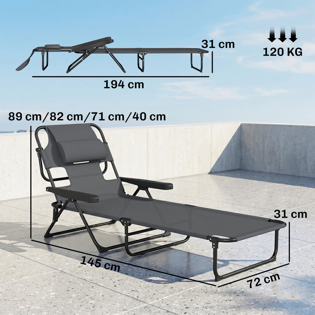 Solseng, havestol, afslapningsstol, foldbar, vejrbestandig, 194 cm x 72 cm x 89 cm, sort + mørkegrå