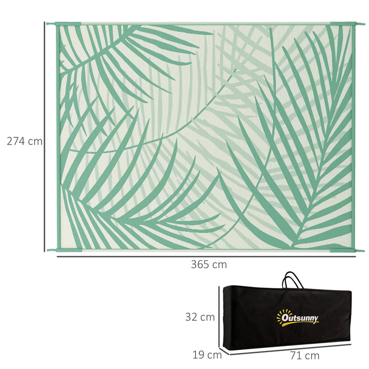 Udendørstæppe, terrassetæppe, vejrbestandigt, moderne design, 365 cm x 274 cm x 0,3 cm, grøn + creme