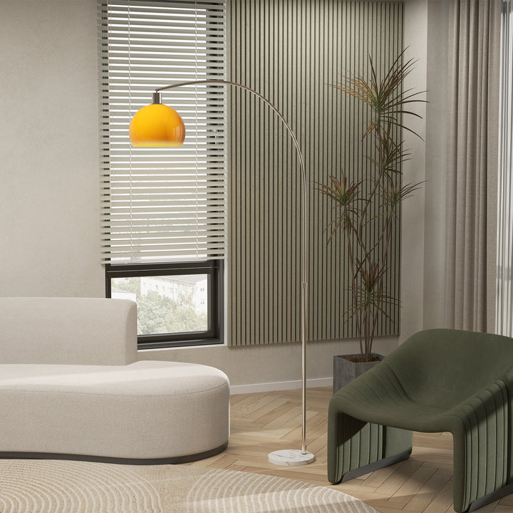 Bueformet gulvlampe med fodkontakt, lavet af marmor, metal og plastik, 26x90x180 cm, hvid og orange