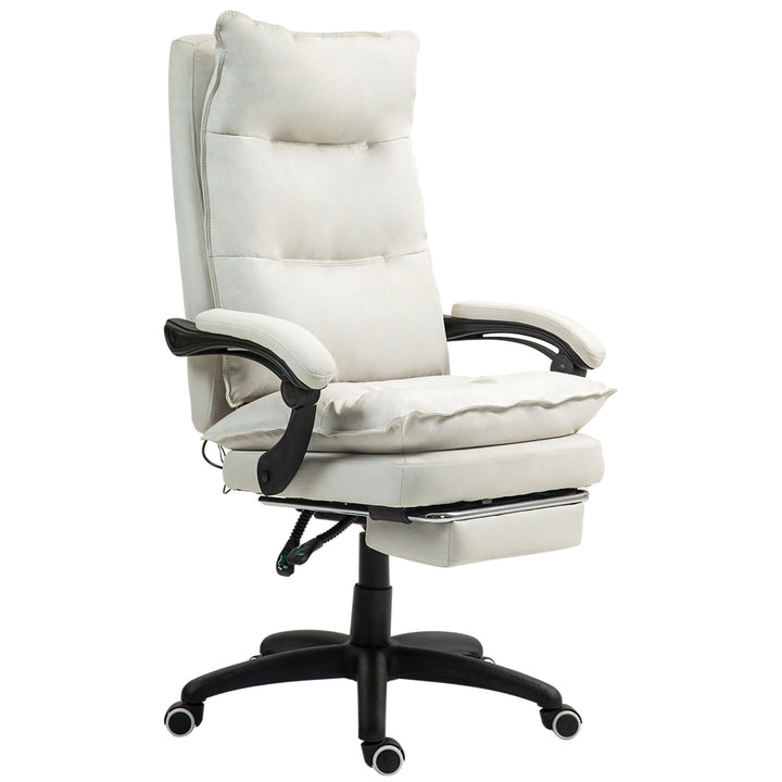 Massagekontorstol, skrivebordsstol med massagefunktion, højdejusterbar, ergonomisk drejestol, nylon, cremehvid