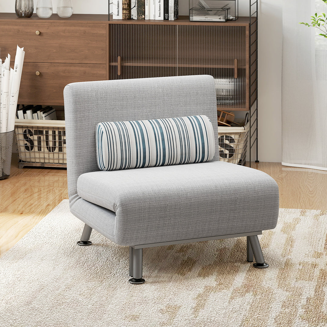 Klapstol med sengefunktion, foldbar afslapningsstol i linnedlook, justerbar ryglæn, 75 x 70 x 75 cm, grå