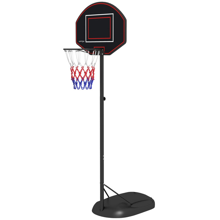 Basketballstativ, højdejusterbar, robust, 1,7-2,3 m kurvhøjde, stålramme, sort