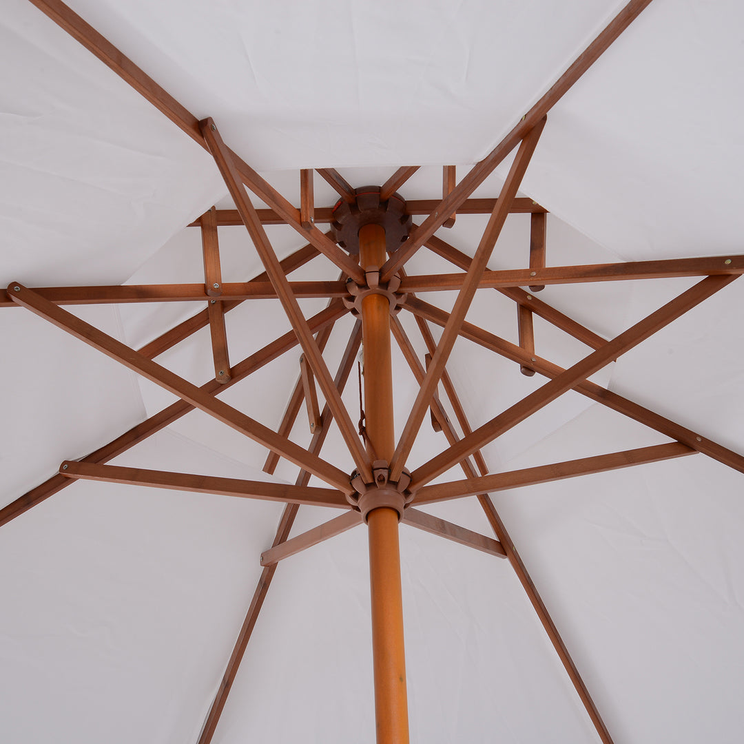 Træparasol, træparasol, haveparasol, balkonparasol, dobbelt baldakin, cremefarvet