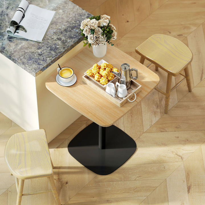 Lille spisebord, 60 cm, firkantet, MDF-bordplade, stålfod, til stue, spisestue, køkken, naturtræ + sort